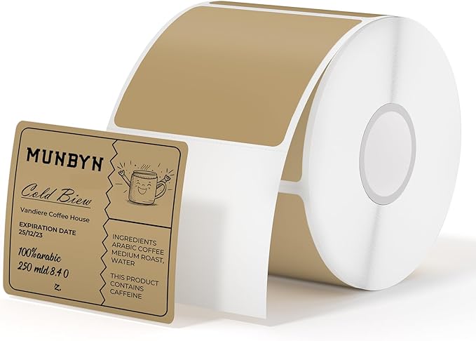 MUNBYN 2"x2" Square Thermal Labels, Compatible with Multiple Thermal Printers, Strong Adhesive, White Address Labels for Barcode, 750 Sheets/Roll, Brown