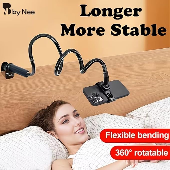 360° Rotating Tablet Phone Holder Spiral Base Lazy Mobile Phone Tablet Bedside Stand Bed Lazy Stand3.3Ft（Black）