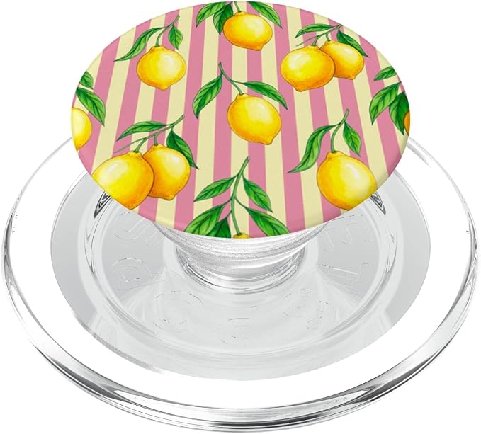 Lemon Yellow Pink Stripes Preppy Aesthetic Summer Cute PopSockets PopWallet for MagSafe