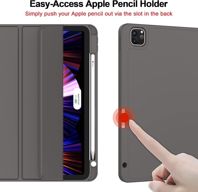 New iPad Pro 11 Inch Case 2022(4th Gen)/2021(3rd Gen)/2020(2nd Gen) with Pencil HolderSmart iPad Case [Support Touch ID and Auto Wake/Sleep] with Auto 2nd Gen Pencil Charging (Deep Pink)