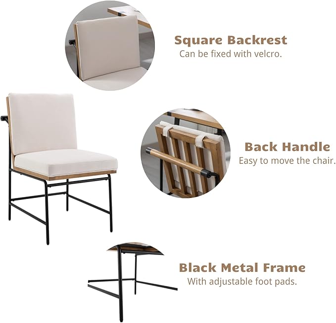 HEAH-YO Modern Dining Chairs Set of 4, Linen Upholstered Dining Chairs with Backrests, Armless Dining Room Chairs for Kitchen, White