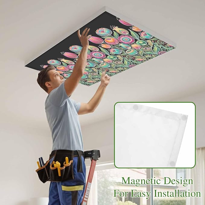 Fluorescent Light Covers for Ceiling Lights Colorful Flowers Magnetic Light