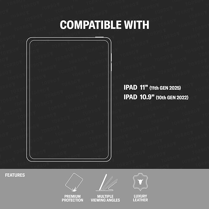 TORRO Case Compatible with iPad 11th / 10th Generation – Genuine Leather iPad 11th / 10th Gen (2025/2022) Case with Stand Function and Wake/Sleep Function (Black)