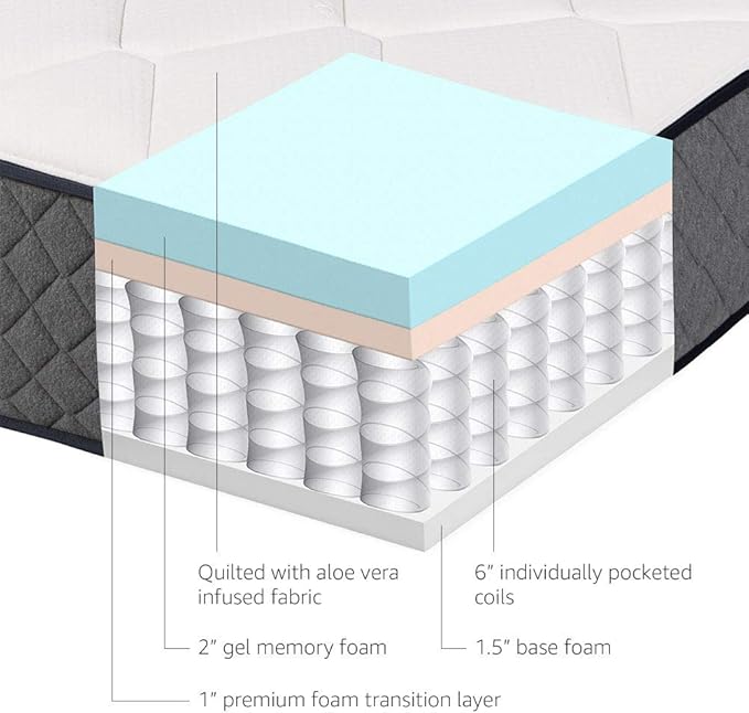 Amazon Basics Memory Foam Mattress, King Size Mattress, Hybrid, 12 Inch, Medium Feel, Motion Isolation Springs, White/Gray