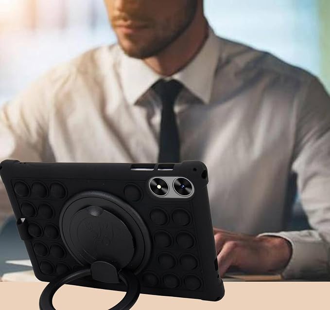 Silicone Tablet Case 360 Rotating Stand/Handle and Shoulder Strap Stylus Pen Soft Cover Compatible with Frameflow P10_ASHARECLOUD P10_T/P10C 10.1 inch Black