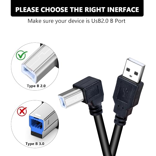 USB 2.0 Printer Cable 6FT(10 Pack) b Right Angle 90 Degree Adapter High Speed Printer/Scanner USB Cable 2.0 A Male to B Male Cord with 480Mbps(6ft A to B Right Angle).