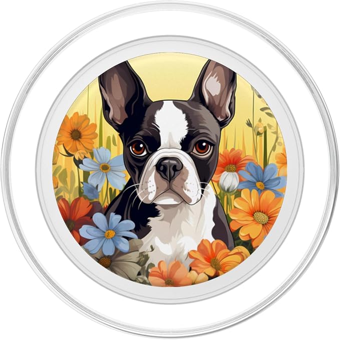 Cute Boston Terrier Spring Flower Garden Colorful Puppy Dog PopSockets Adhesive PopGrip