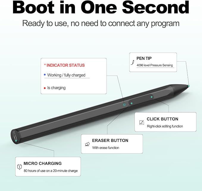 ASUS Stylus Pen for Transformer/Vivobook Flip/Notebook Touchscreen Laptop/Tablet - Rechargeable 4096 Pressure Sensitivity Microsoft MPP Protocol Black