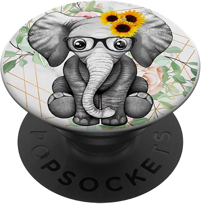 Cute Elephant Sunflower PopSockets Adhesive PopGrip