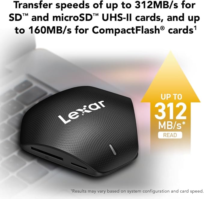 Lexar Professional Multi-Card 3-in-1 USB 3.1 Reader, Supports SD, microSD and CF Cards (LRW500URBNA)