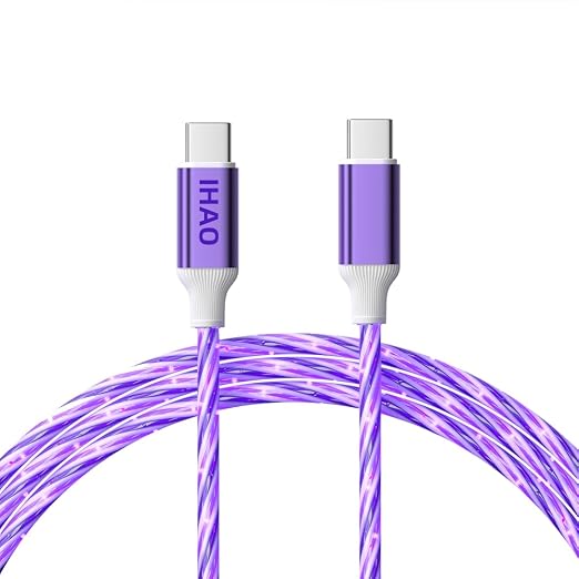 IHAO Multi Ports Light-Up USB Cable USBA to USBC/MicroUSB Cable Durable Fast Charging Cable with Visible Current Flow As Night Light Use-3in1 Blue