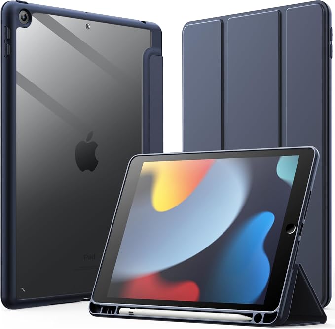 JETech Case Cover for iPad 9th/8th/7th Gen 10.2 Beige | Clear Transparent Back Pencil Holder Slim Shockproof Protection Tri-Fold Stand Auto Wake/Sleep