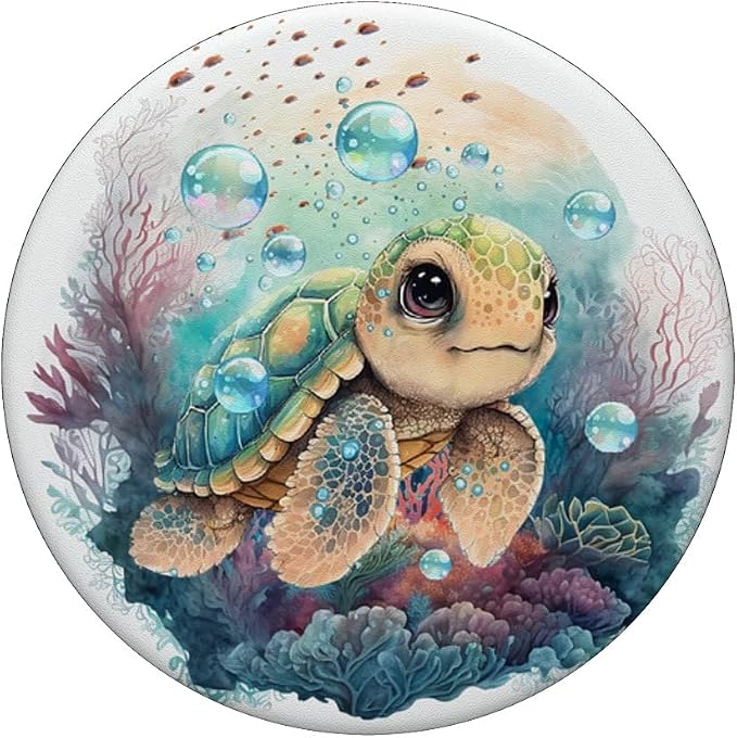 Cute Kawaii Baby Sea Turtle in The Ocean PopSockets Adhesive PopGrip