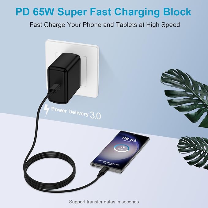Type C Wall Charger 65W Super Fast Charging Block Wall Charger Cube Brick | Replacement for Samsung Galaxy S26 Ultra S26 S25 FE S24 Ultra A17 A16 A56 A15 Pixel 10a 10 9a 9 Pro iPhone 17e 17 16 Pro Ma