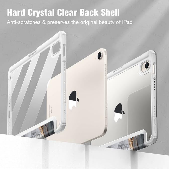 Fintie Clear Case for iPad mini 7th Generation (A17 Pro) / mini 6 8.3 | Slim Hybrid Shockproof Hard PC Back Cover Pencil Holder Viewing &amp Typing Angles Auto Sleep/Wake Black