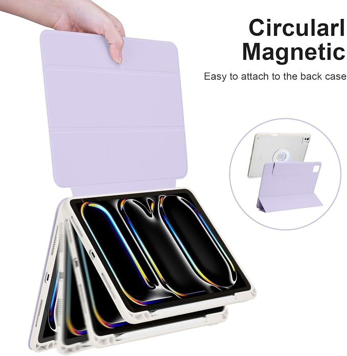Case for iPad Pro 11 inch M5/M4 (2025/2024 6th/5th Generation) Removable and Detachable Magnetic Cover with Pencil Holder Vertical Adjustable Stand Tri-Fold Multi-Angle Black