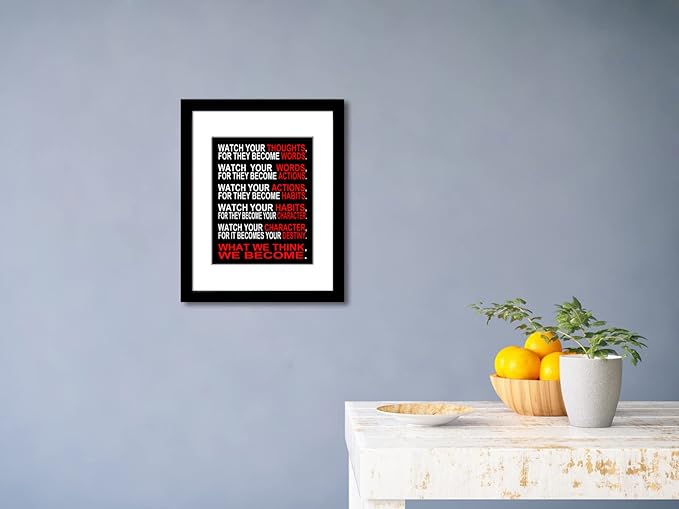 Wieco Art Quotes Wall Art Inspirational Canvas Print Motivation Classroom Decor With Black Picture Frame and Real Glass Made to Display 8x10" with Mat or 11x14" Photos Without Mat for Home Office Wall Decoration
