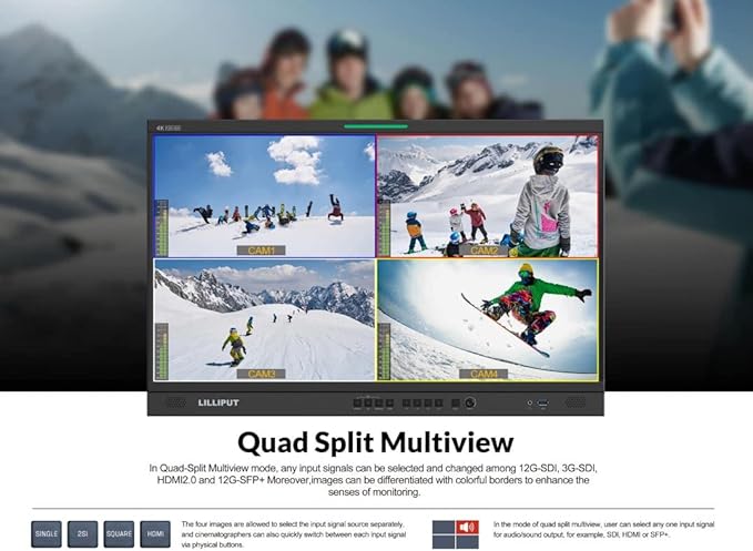 LILLIPUT Q28-VBP 28" 12G-SDI 12G-SDI and 4K HDMI 2.0 Professional Production Studio Monitor (V Mount) Quad-Split Multiview Display HDR and 3D-LUT Support