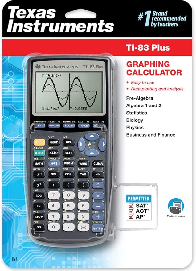 Texas Instruments TI-83 Plus Graphing Calculator, Gray, Standard