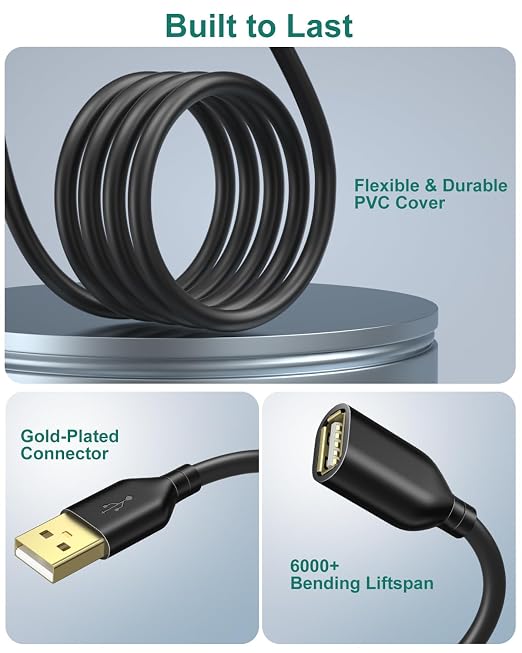 USB Extension Cable 4-Pack 6ft/2m USB 2.0 Extension Cable A Male to A Female Extender Cord for KeyboardMousePrinter-Black