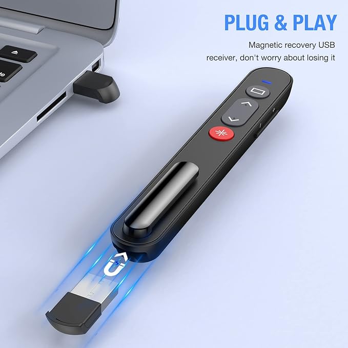 Laser Pointer for Presentations, Wireless Presenter Clicker for PowerPoint Slide with Hyperlink & Volume Control, Presentation Remote for Mac/Computer/Laptop, Google Slide/PPT/Keynote
