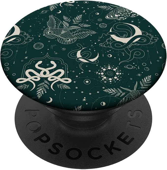 Dark Green Mystical Witchcore Celestial Night Moth &amp Snake PopSockets Adhesive PopGrip