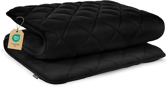 Aircliff Japanese Floor Futon Mattress, Roll Up Tatami Mat, Sleeping Pad, Shikibuton, Portable Foam Floor Bed Mattress for Sleeping, Dormitory, Guest Bed, Designed in Japan(Black, Full)