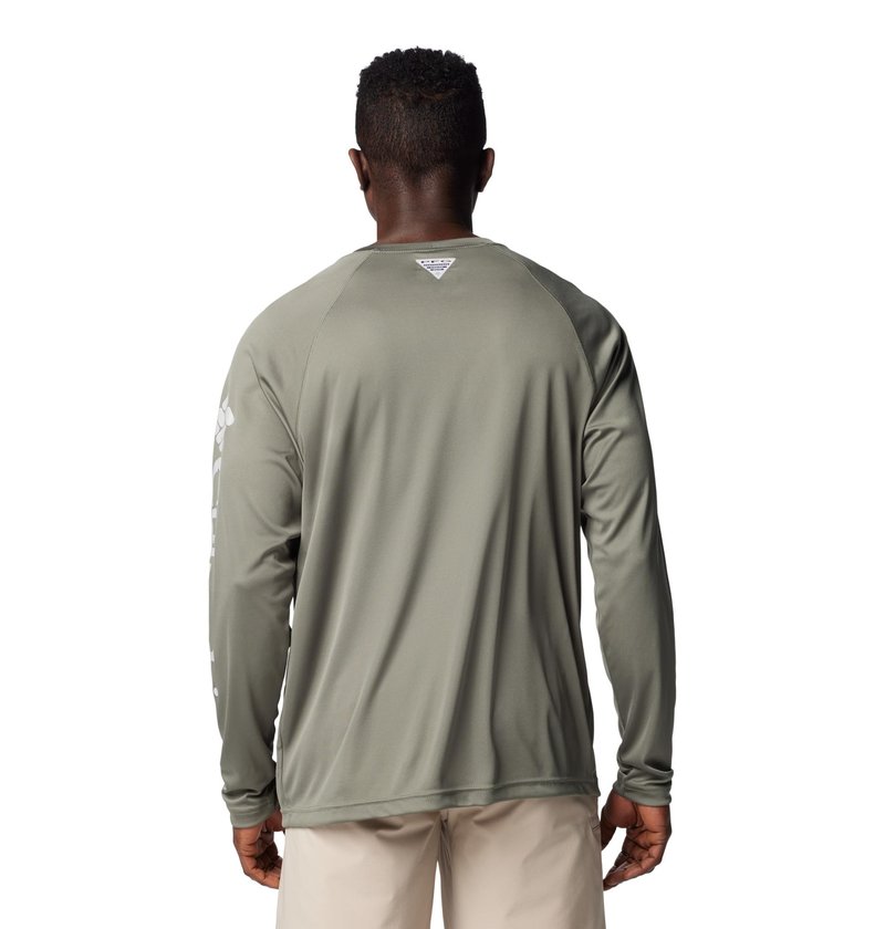 Columbia Men's PFG Terminal Tackle Long Sleeve Fishing Shirt, Cypress/Cool Grey Logo, 3X Tall