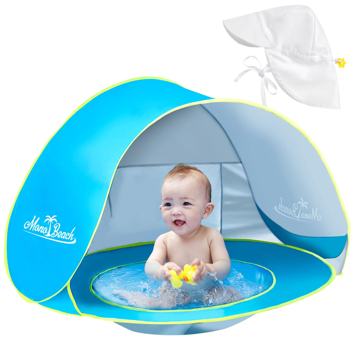 Monobeach Baby Beach Tent with Sun Hat Pop Up Portable Shade Pool UPF50+ UV Protection Sun Shelter for Infant with Easy Set Up Canopy (Blue)