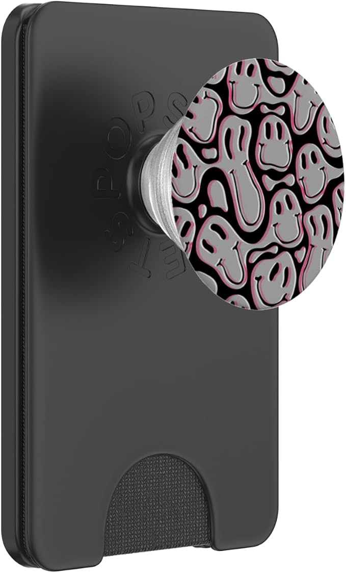 Aesthetic Trippy Grey Pink Liquid Swirl Dripping Smile face PopSockets Adhesive PopGrip