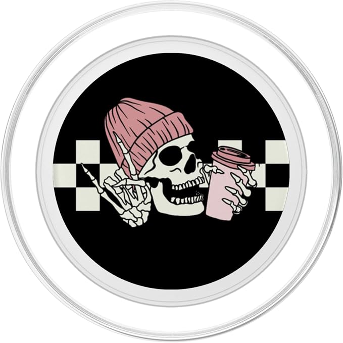 Skeleton Peace Sign Coffee Checkerboard PopSockets Adhesive PopGrip