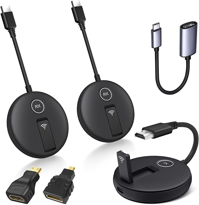 YUYUNLOMN Wireless HDMI Two Receivers and One Transmitter,165FT/50M,@60fps,Up to 4 RX(TVs),2.4/5GHz Wirelessly Stream to Multiple Screens,HDMI Wireless Adapter for TV Box/DSLR Camera/Projector/Laptop