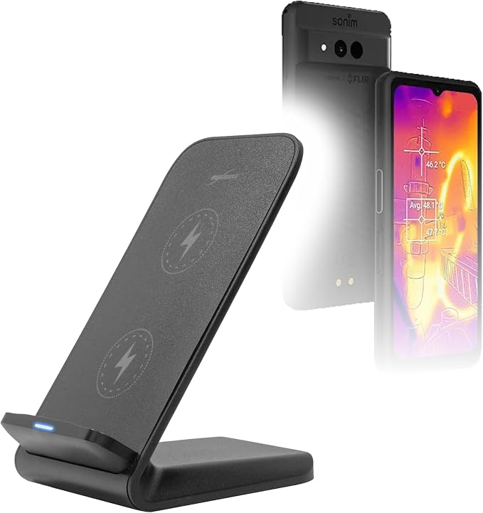 BoxWave Charger Compatible with Sonim XP Pro Thermal - Wireless QuickCharge Stand (15W) Desktop Viewing Wireless Charging - Jet Black