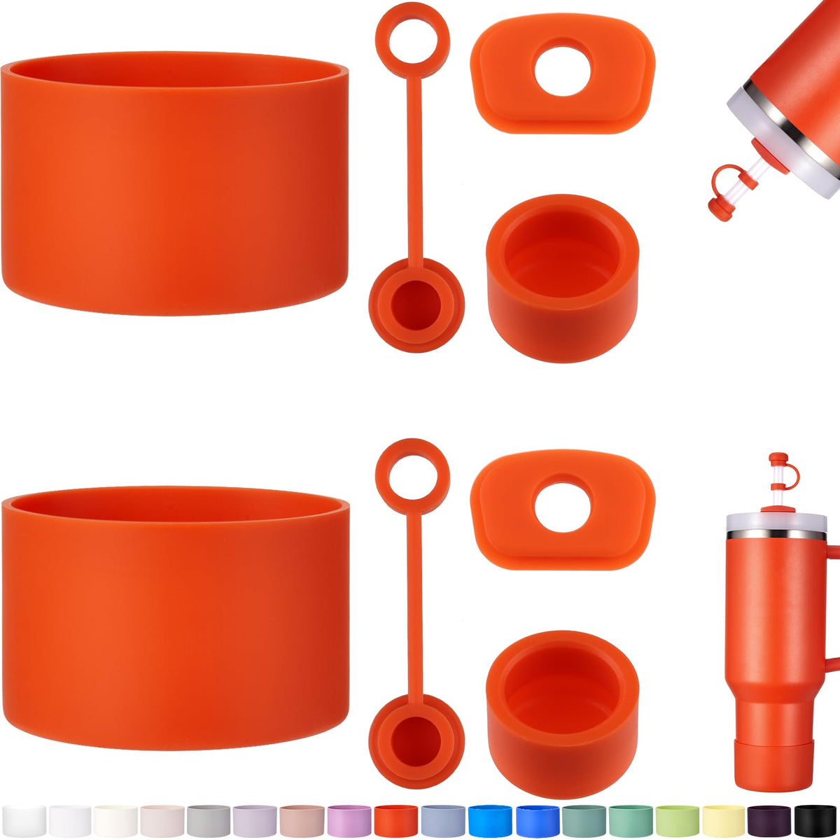 HYZ 8pcs Stanley Cup Accessories, Spill Proof Stopper & Boot Set, Tigerlily
