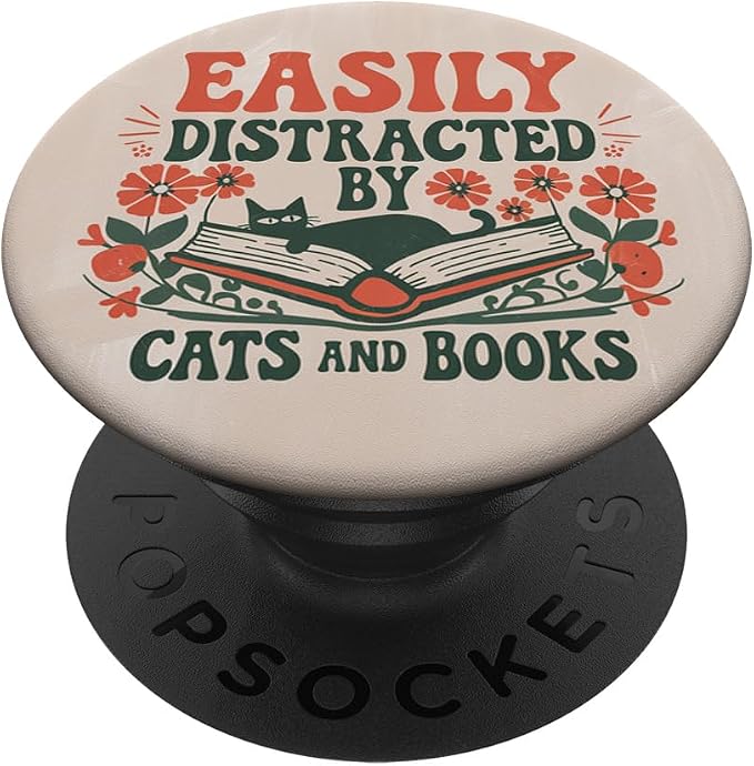 Groovy Cat &amp Book Lover Funny Retro Design PopSockets Adhesive PopGrip