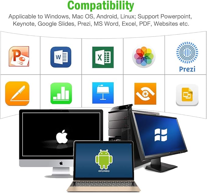 Air Mouse Green Presentation Remote Control USB Rechargeable Presentation Clicker Wireless Presenter RF 2.4 GHz Powerpoint Clicker Slide Advancer Changer Mac/Laptop/Computer