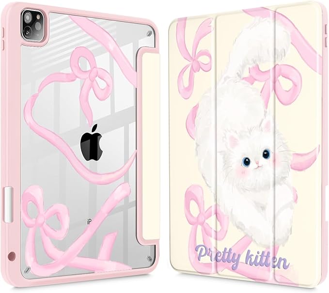 Case for iPad 12.9 Inch (6th/5th/4th/3rd Generation 2022/2021/2020/2018) Pencel Holder + Trifold Support Auto Sleep/Wake Transparent Shockproof Back Cover Abstract Floral SD163