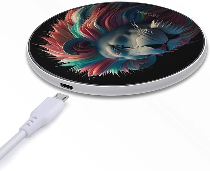 Abstract 3D Art Lion Wireless Charger Portable 10W Fast Wireless Charging Pad Compatible with Phone Ultra-Thin Charging Station Lightweight Charger Mat for Travel Home Office Desk