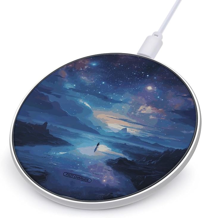 Night Sky Wireless Charger Portable 10W Fast Wireless Charging Pad Compatible with Phone Ultra-Thin Charging Station Lightweight Charger Mat for Travel Home Office Desk