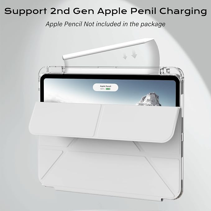 Clear Case for iPad Pro 12.9 inch 6th/5th/4th/3rd Gen with Y-fold &amp Trifold Stand Pencil Holder Support Pencil Charging [Auto Wake/Sleep] Lightweight Shockproof Hard PC Back Cover Black