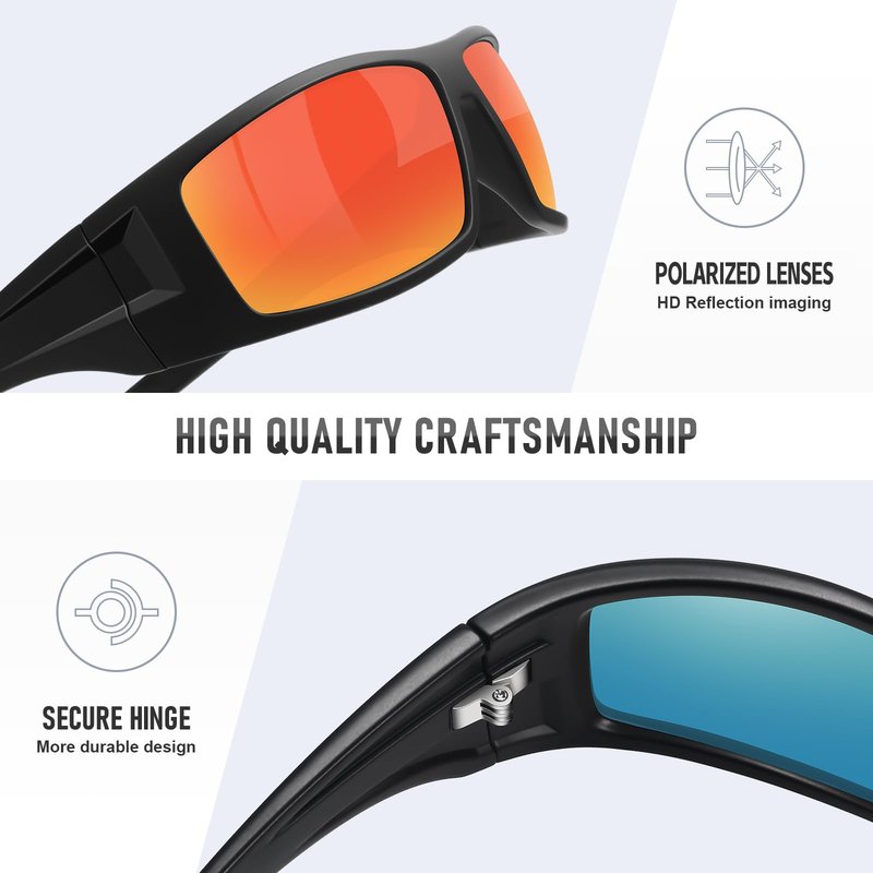 Ofwin Polarized Sports Sunglasses for Men Women Unbreakable Frame Cycling Fishing Wrap Around Sunglasses UV400 Protection 3Pack-Red+Blue+Green