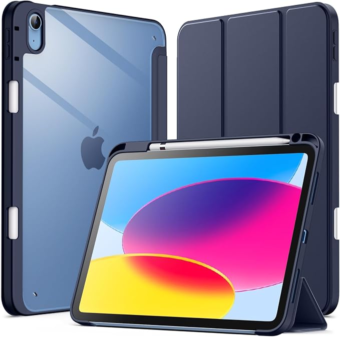 JETech Case Cover for iPad (A16) 11th/10th Gen Black | For 2025/2022 Model Clear Transparent Back Pencil Holder Slim Shockproof Tri-Fold Stand Auto Wake/Sleep