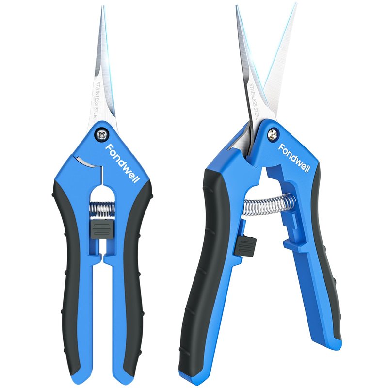 Fondwell 6.5" Pruning Shears Trimming Scissors: 2 Pack Straight & Curved Garden Snips with Micro Tip - Premium Plant Clippers for Precision Cutting