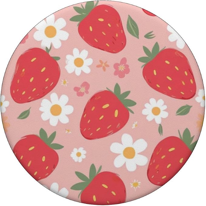 Pink Strawberry Daisy Pattern PopSockets PopGrip for MagSafe