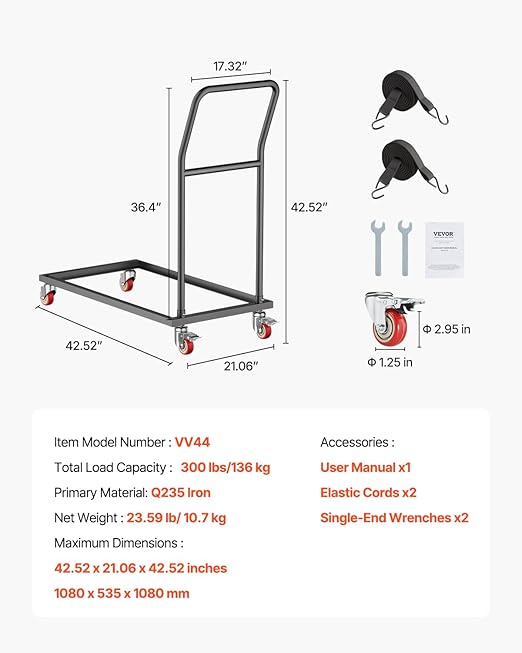 VEVOR Folding Chair Rack, 300 LBS Capacity, L-Shape Vertical Placement Chair Cart for 25 Chairs, Heavy-Duty Metal Chair Storage Dolly with Rubber Wheels, Multi-Function Chair Holder, Matte Black