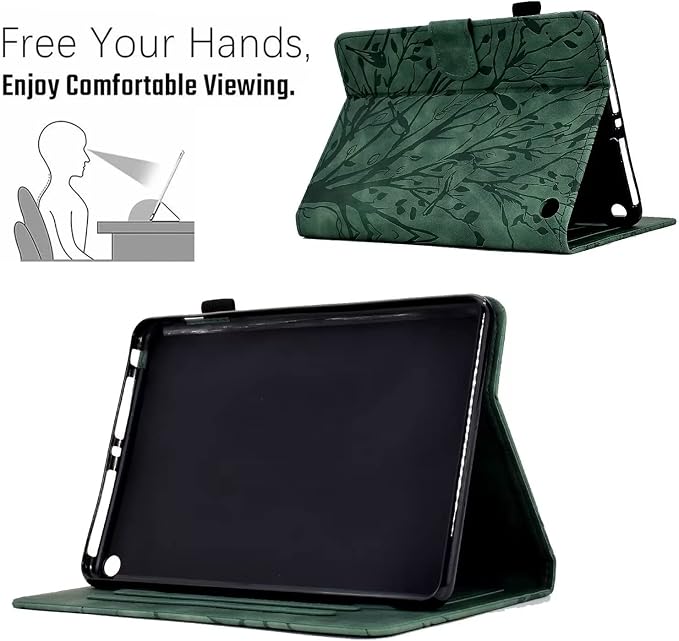 Case for Amazon Fire HD 8 &amp 8 Plus (12th/10th Generation 2024/2022/2020 Release) Pen Holder Premium PU Leather Stand Cover with Smart Auto Wake/Sleep Green Tress