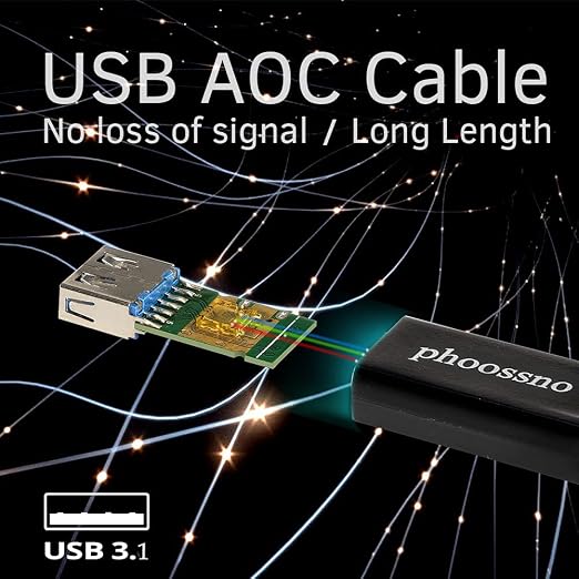 USB A to C Extension Fiber Optical Cable USB 3.2 Gen2 10Gbps 10M 33FT Right Angled Compatible with Microsoft Azure Logitech Aver Vaddio Camera Barco ClickShare Kinect Intel RealSense
