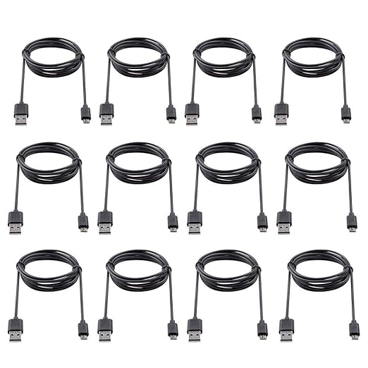 Bulk Micro USB Cable 3ft 12-Pack Android Phone Tablet Charger Charging Cord | Data Transfer Black