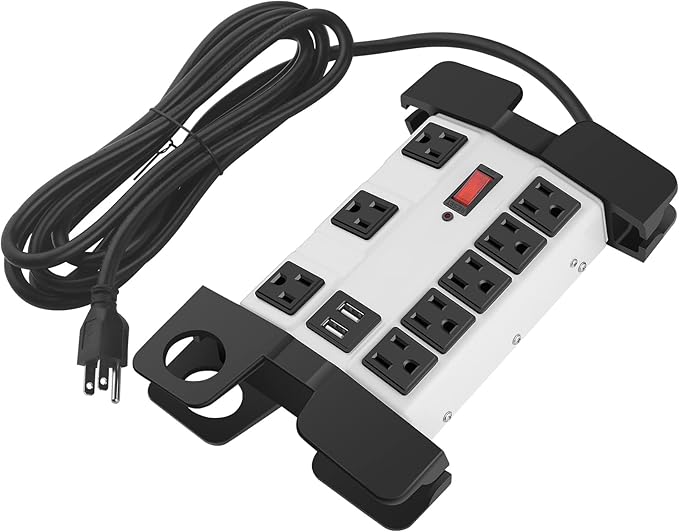 CCCEI Heavy Duty Power Strip with USB, Workshop 8 Outlet Surge Protector 2700 Joules, Industrial Metal 15Amp Power Strip, 20 FT Extension Cord and Wide Spaced Grey.