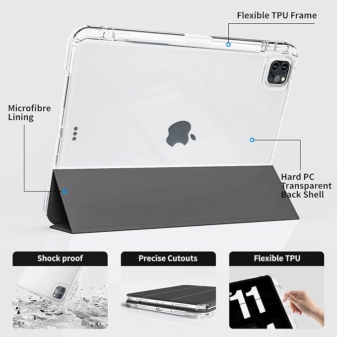 Case for iPad Air 13 Inch Case M4/M3/M2 (2026/2025/2024) Pro 12.9 Inch (6th/5th Gen 2022/2021) 2 in 1 Detachable Cover with Clear Hard Back Supports Touch ID Auto Wake/Sleep Black